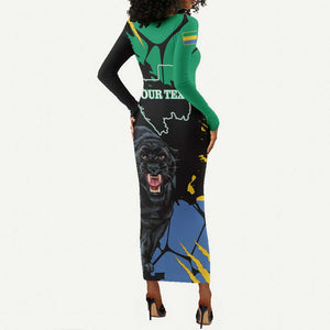 Personalized Gabon Black Panther Long Sleeve Bodycon Dress Gabonese Map Grunge Style LT14
