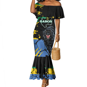 Personalized Gabon Black Panther Mermaid Dress Gabonese Map Grunge Style