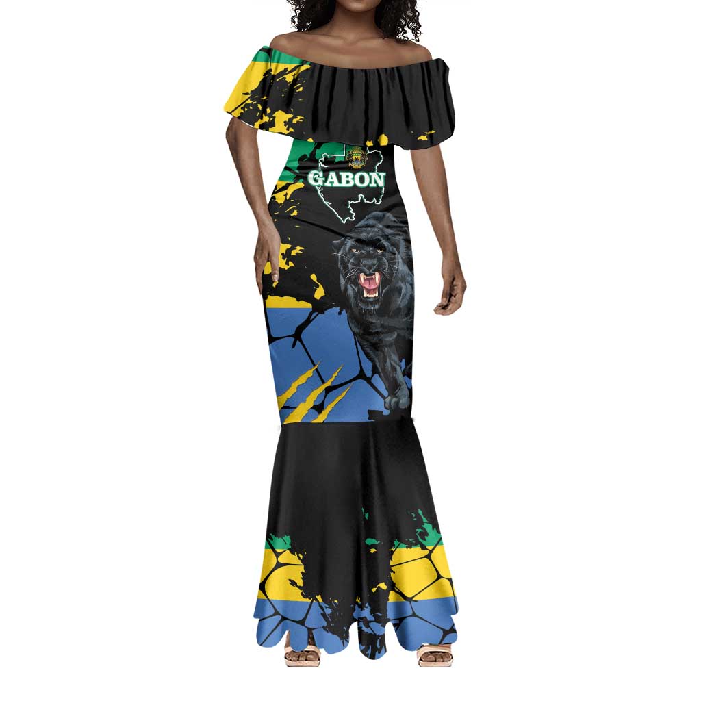 Personalized Gabon Black Panther Mermaid Dress Gabonese Map Grunge Style