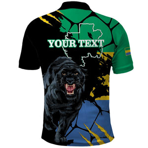 Personalized Gabon Black Panther Polo Shirt Gabonese Map Grunge Style
