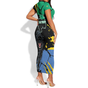 Personalized Gabon Black Panther Short Sleeve Bodycon Dress Gabonese Map Grunge Style LT14