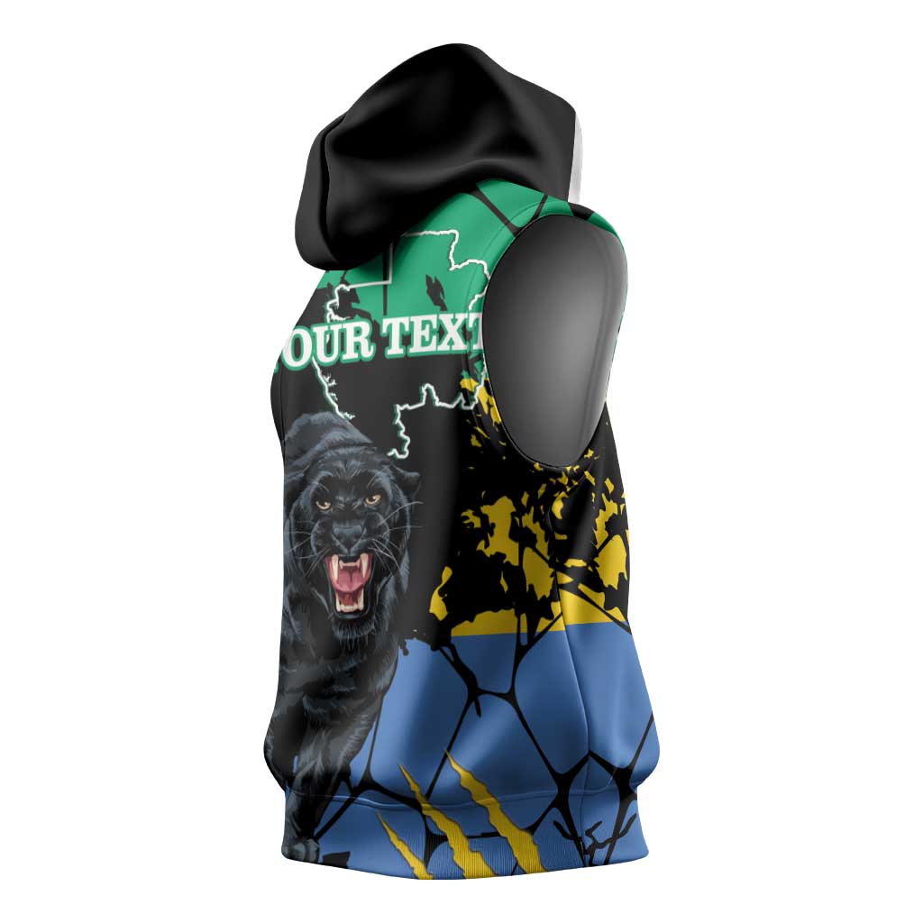 Personalized Gabon Black Panther Sleeveless Hoodie Gabonese Map Grunge Style - African Pride