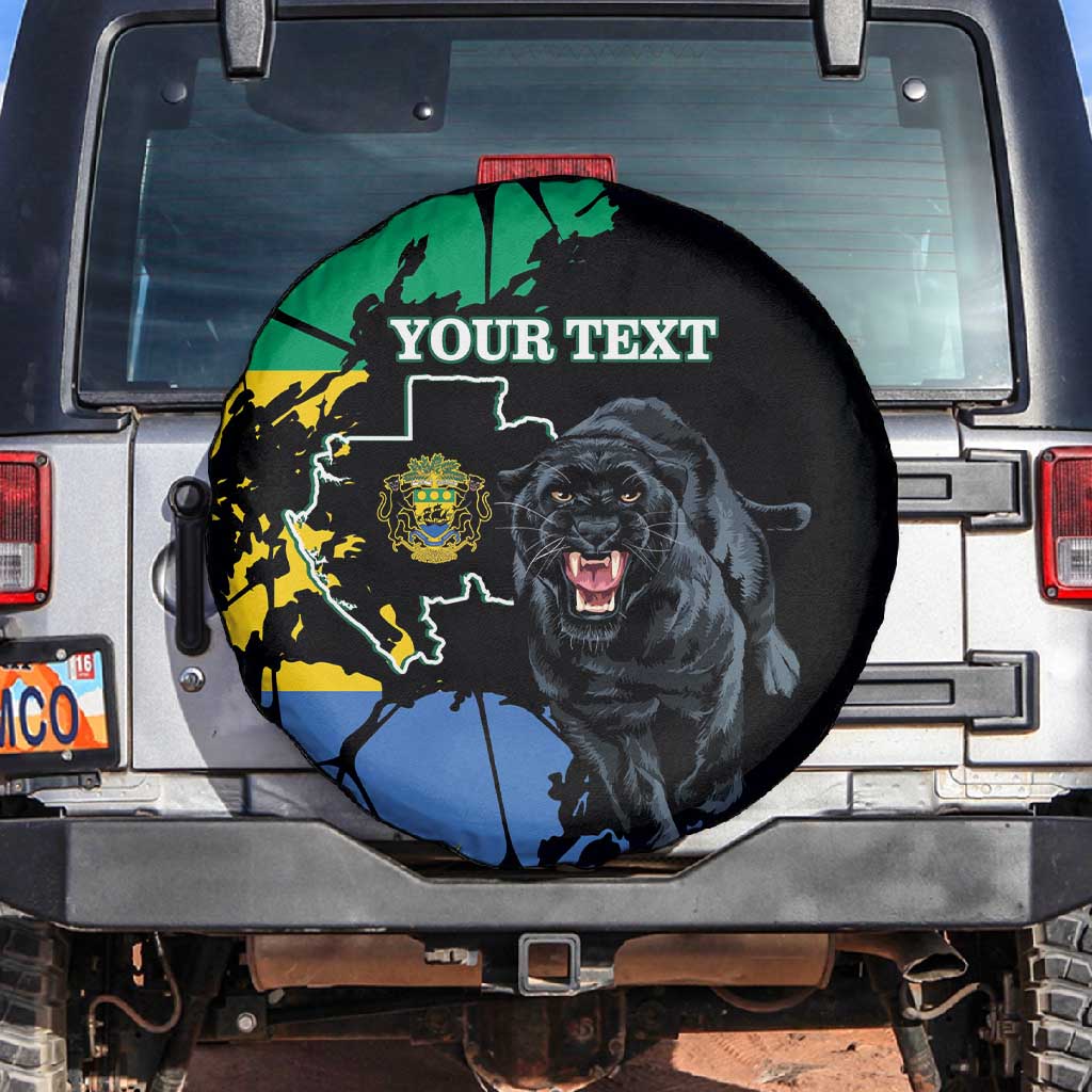Personalized Gabon Black Panther Spare Tire Cover Gabonese Map Grunge Style