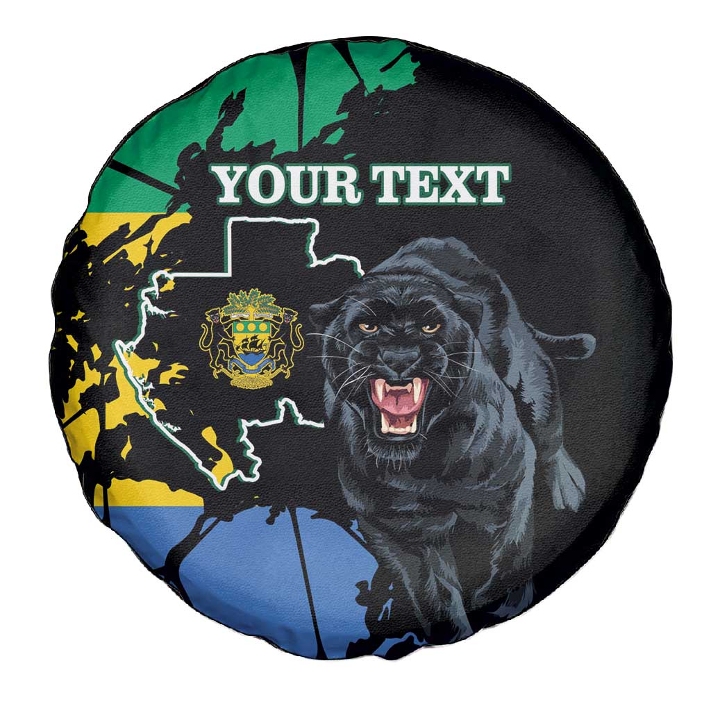 Personalized Gabon Black Panther Spare Tire Cover Gabonese Map Grunge Style