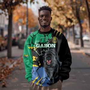 Personalized Gabon Black Panther Sweatshirt Gabonese Map Grunge Style