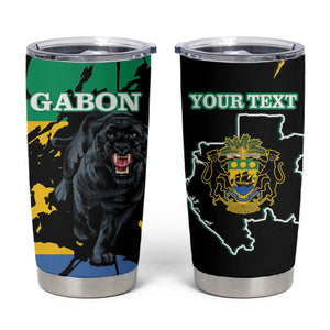 Personalized Gabon Black Panther Tumbler Cup Gabonese Map Grunge Style