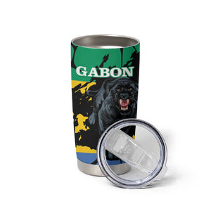 Personalized Gabon Black Panther Tumbler Cup Gabonese Map Grunge Style