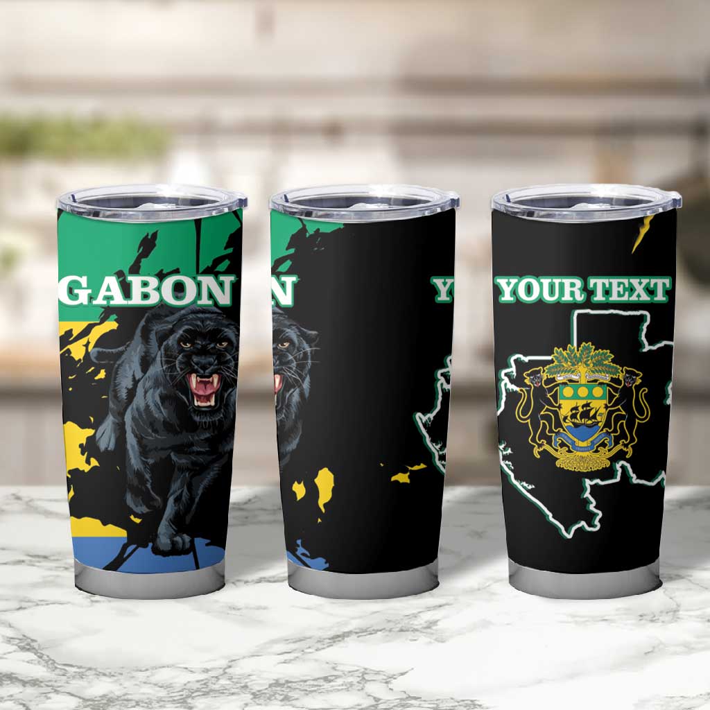 Personalized Gabon Black Panther Tumbler Cup Gabonese Map Grunge Style