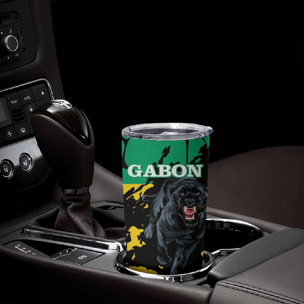 Personalized Gabon Black Panther Tumbler Cup Gabonese Map Grunge Style