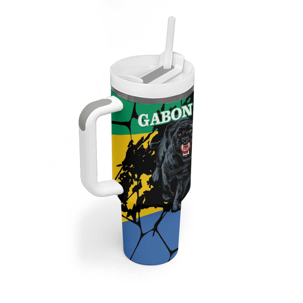 Personalized Gabon Black Panther Tumbler With Handle Gabonese Map Grunge Style