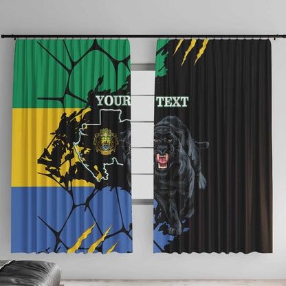 Personalized Gabon Black Panther Window Curtain Gabonese Map Grunge Style
