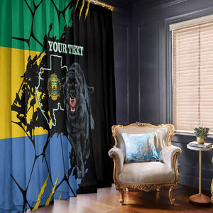 Personalized Gabon Black Panther Window Curtain Gabonese Map Grunge Style