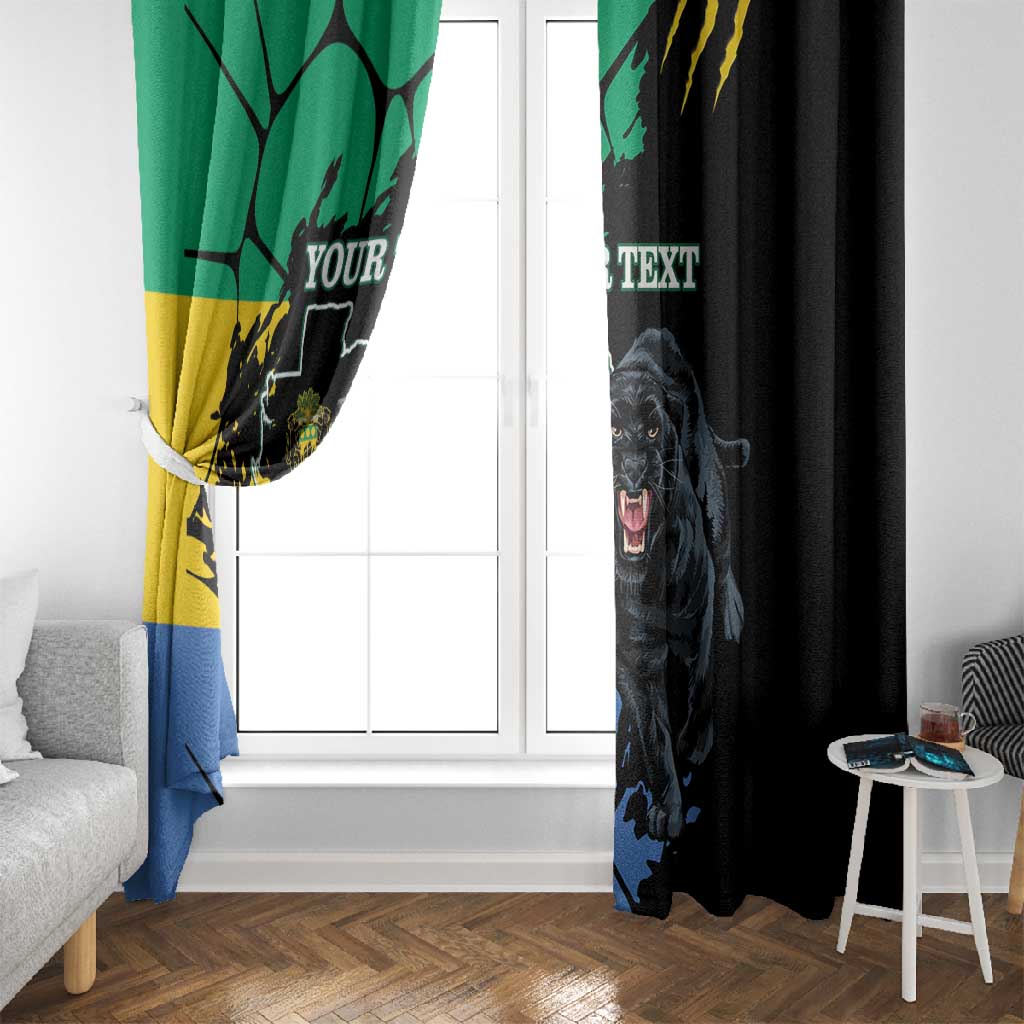 Personalized Gabon Black Panther Window Curtain Gabonese Map Grunge Style