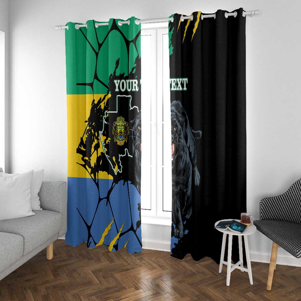 Personalized Gabon Black Panther Window Curtain Gabonese Map Grunge Style