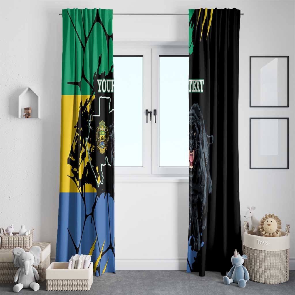 Personalized Gabon Black Panther Window Curtain Gabonese Map Grunge Style