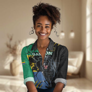 Personalized Gabon Black Panther Women Casual Shirt Gabonese Map Grunge Style LT14