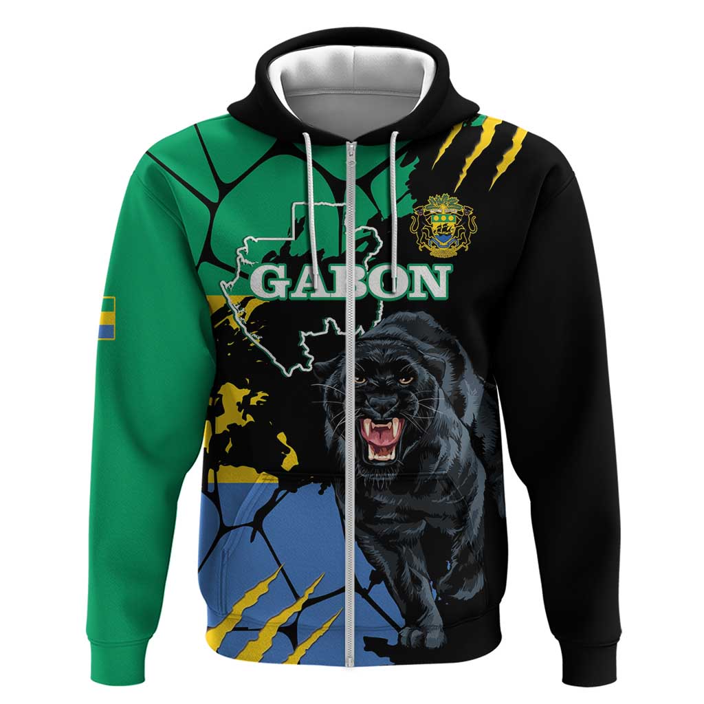 Personalized Gabon Black Panther Zip Hoodie Gabonese Map Grunge Style