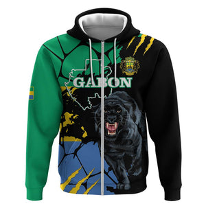 Personalized Gabon Black Panther Zip Hoodie Gabonese Map Grunge Style