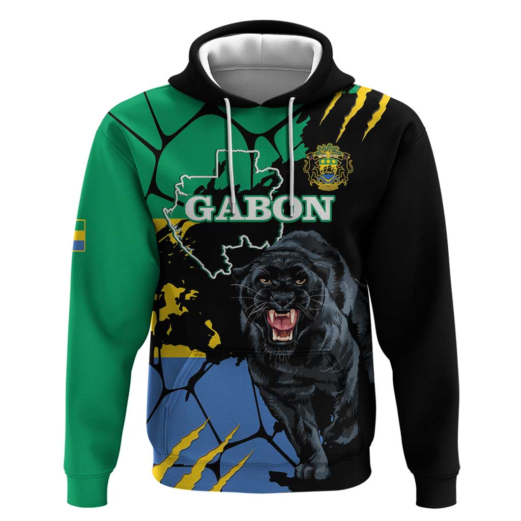 Personalized Gabon Black Panther Zip Hoodie Gabonese Map Grunge Style
