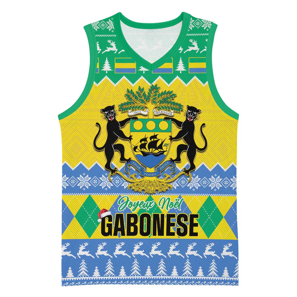 Afro Gabon Christmas Basketball Jersey Joyeux Noel Coat Of Arms - African Pattern - African Pride
