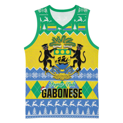 Afro Gabon Christmas Basketball Jersey Joyeux Noel Coat Of Arms - African Pattern - African Pride