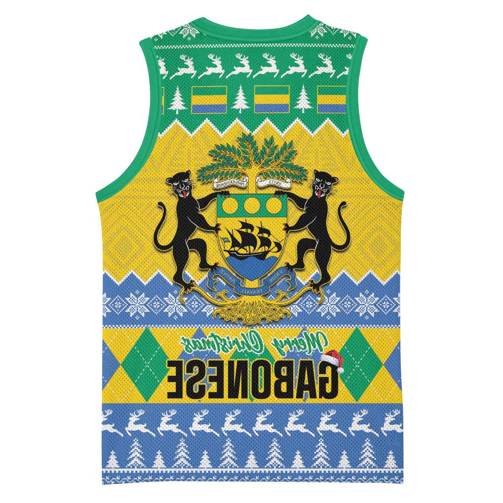 Afro Gabon Christmas Basketball Jersey Joyeux Noel Coat Of Arms - African Pattern - African Pride