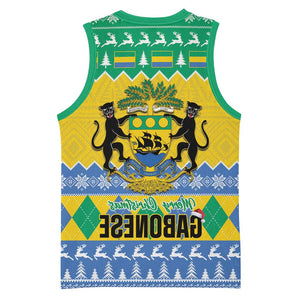 Afro Gabon Christmas Basketball Jersey Joyeux Noel Coat Of Arms - African Pattern - African Pride