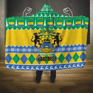 Afro Gabon Christmas Hooded Blanket Joyeux Noel Coat Of Arms - African Pattern