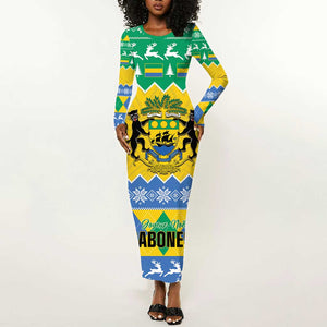 Afro Gabon Christmas Long Sleeve Bodycon Dress Joyeux Noel Coat Of Arms - African Pattern LT14