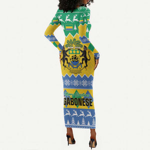 Afro Gabon Christmas Long Sleeve Bodycon Dress Joyeux Noel Coat Of Arms - African Pattern LT14