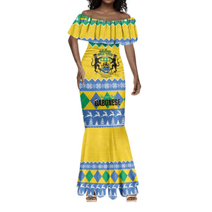 Afro Gabon Christmas Mermaid Dress Joyeux Noel Coat Of Arms - African Pattern