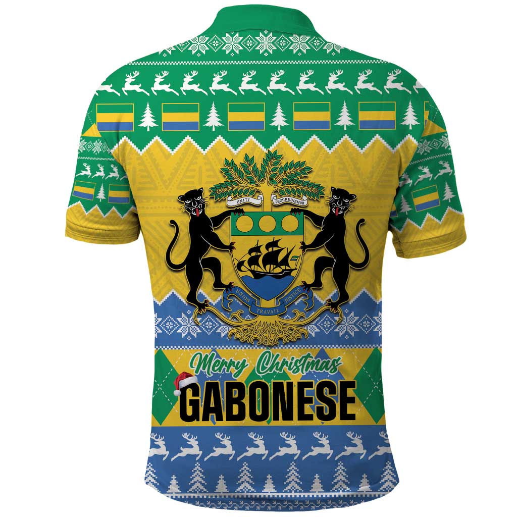 Afro Gabon Christmas Polo Shirt Joyeux Noel Coat Of Arms - African Pattern