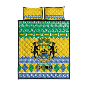 Afro Gabon Christmas Quilt Bed Set Joyeux Noel Coat Of Arms - African Pattern