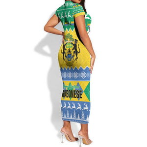 Afro Gabon Christmas Short Sleeve Bodycon Dress Joyeux Noel Coat Of Arms - African Pattern LT14