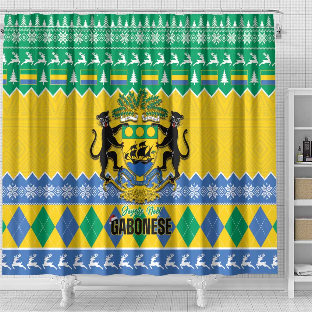 Afro Gabon Christmas Shower Curtain Joyeux Noel Coat Of Arms - African Pattern