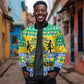 Afro Gabon Christmas Sleeve Zip Bomber Jacket Joyeux Noel Coat Of Arms - African Pattern