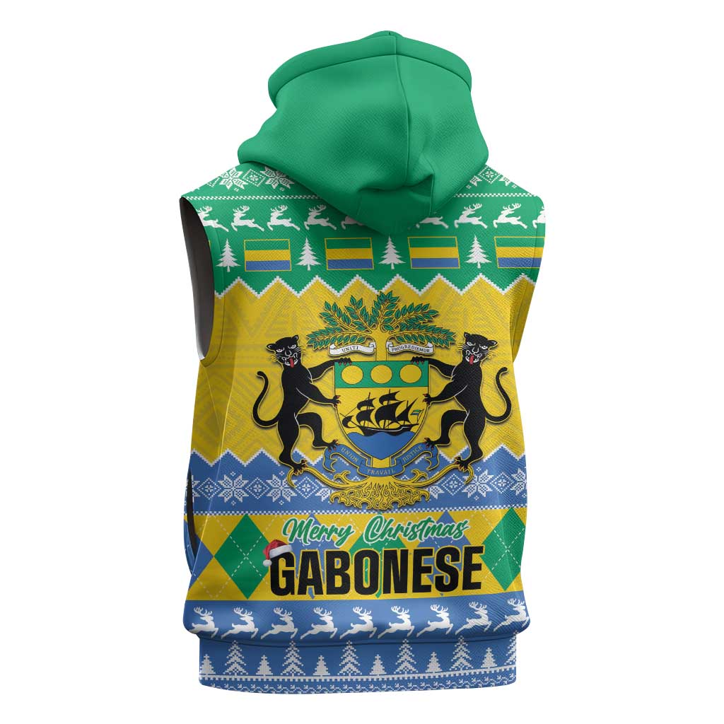 Afro Gabon Christmas Sleeveless Hoodie Joyeux Noel Coat Of Arms - African Pattern - African Pride