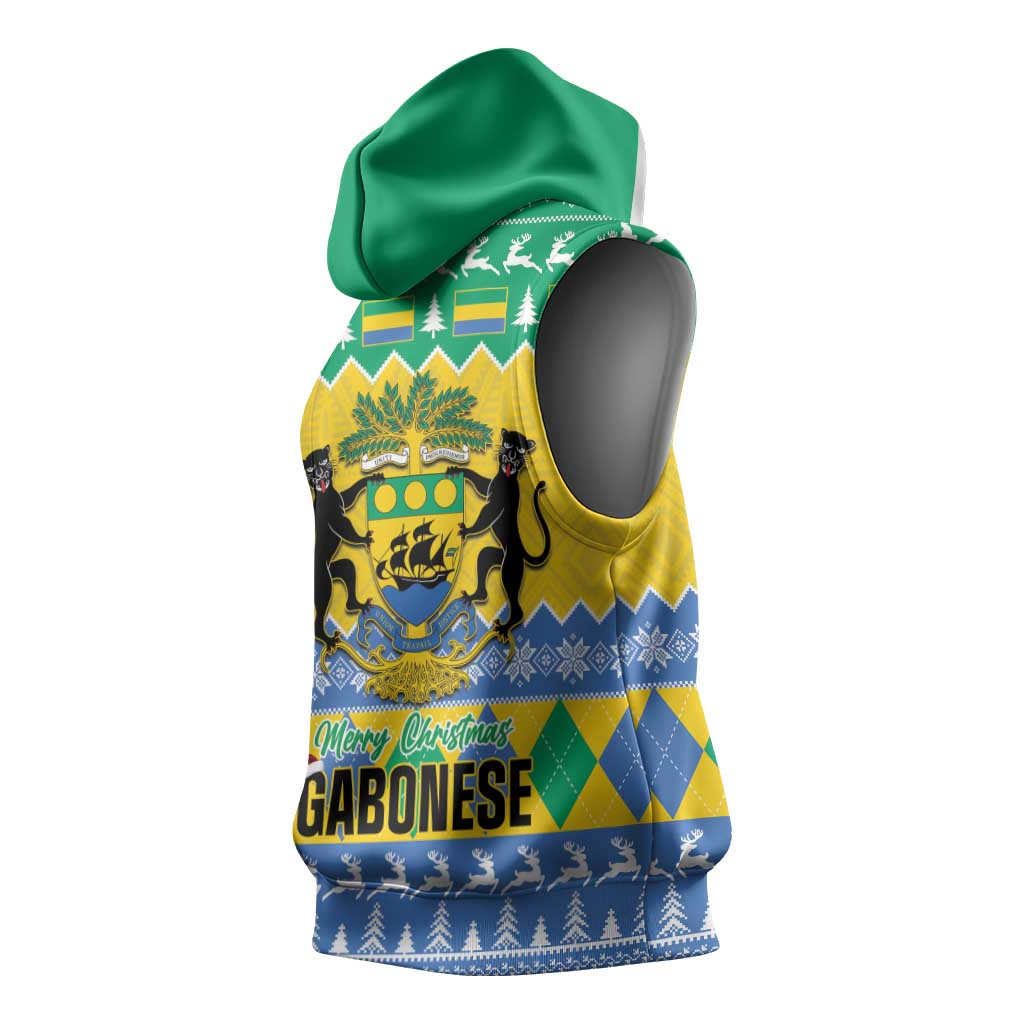 Afro Gabon Christmas Sleeveless Hoodie Joyeux Noel Coat Of Arms - African Pattern - African Pride