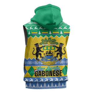 Afro Gabon Christmas Sleeveless Zip Hoodie Joyeux Noel Coat Of Arms - African Pattern - African Pride