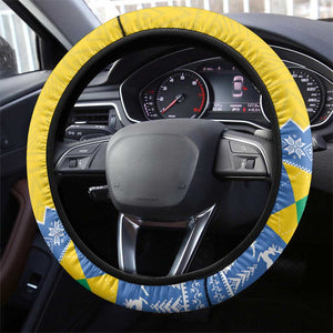Afro Gabon Christmas Steering Wheel Cover Joyeux Noel Coat Of Arms - African Pattern