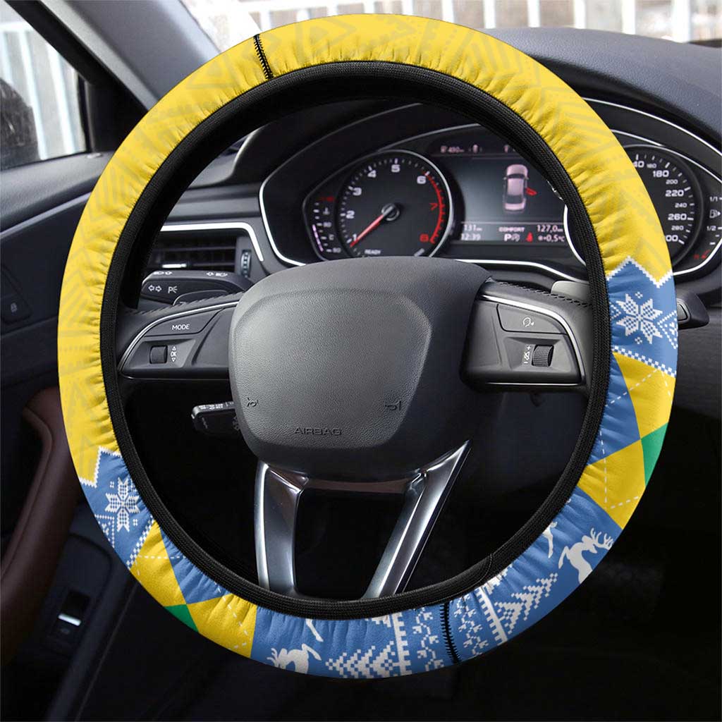 Afro Gabon Christmas Steering Wheel Cover Joyeux Noel Coat Of Arms - African Pattern