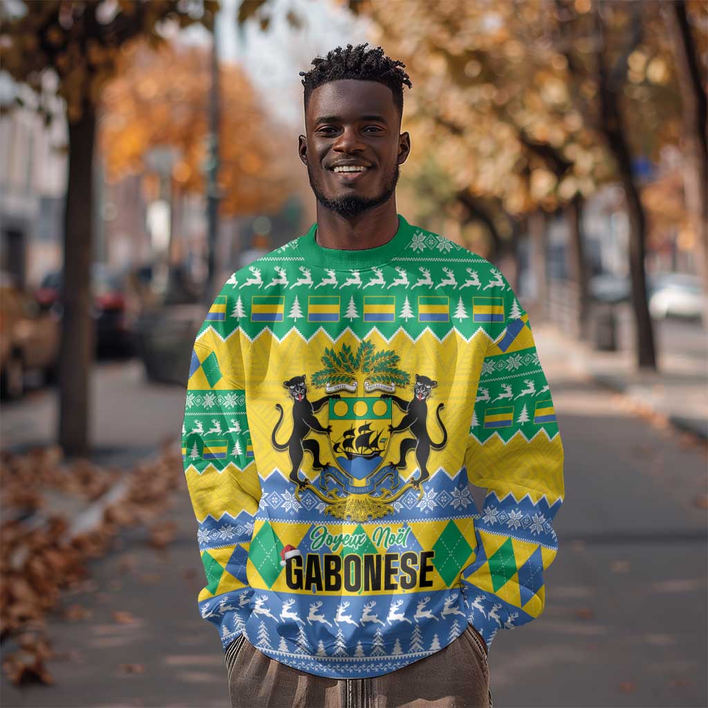 Afro Gabon Christmas Sweatshirt Joyeux Noel Coat Of Arms - African Pattern