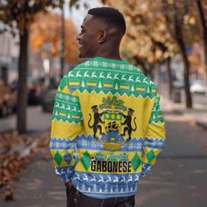 Afro Gabon Christmas Sweatshirt Joyeux Noel Coat Of Arms - African Pattern