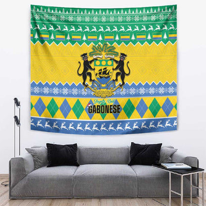 Afro Gabon Christmas Tapestry Joyeux Noel Coat Of Arms - African Pattern