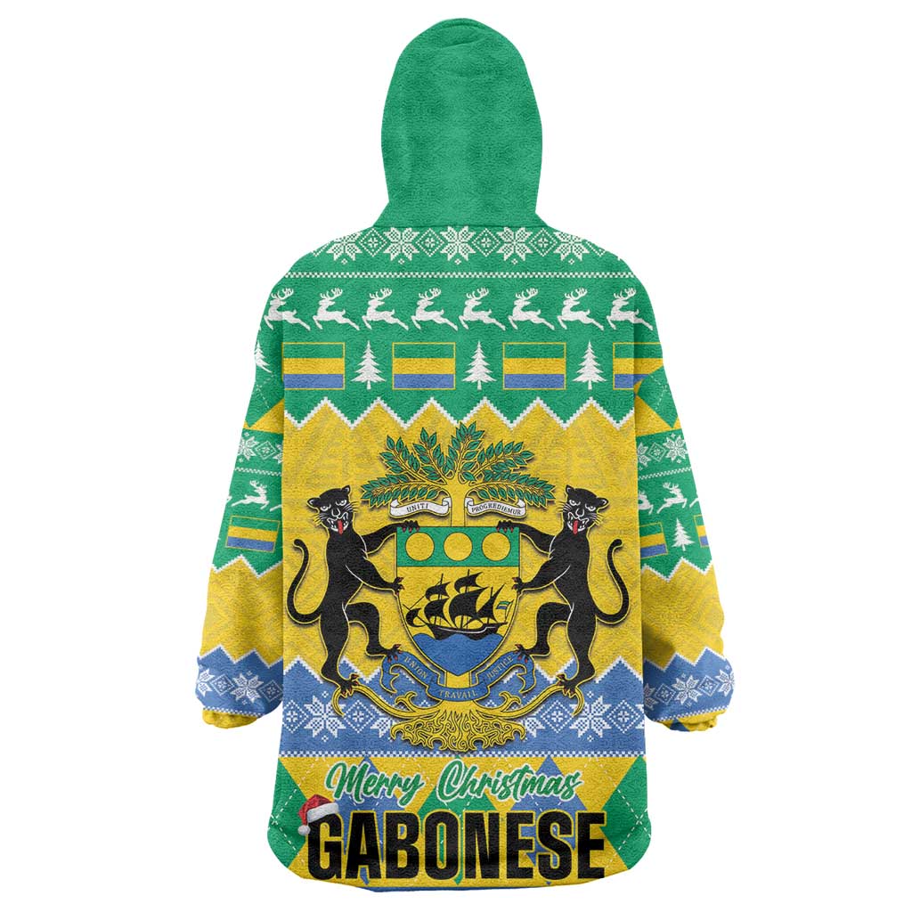 Afro Gabon Christmas Wearable Blanket Hoodie Joyeux Noel Coat Of Arms - African Pattern