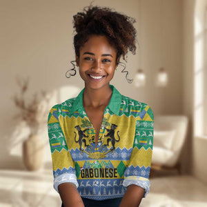 Afro Gabon Christmas Women Casual Shirt Joyeux Noel Coat Of Arms - African Pattern LT14