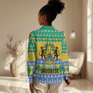 Afro Gabon Christmas Women Casual Shirt Joyeux Noel Coat Of Arms - African Pattern LT14