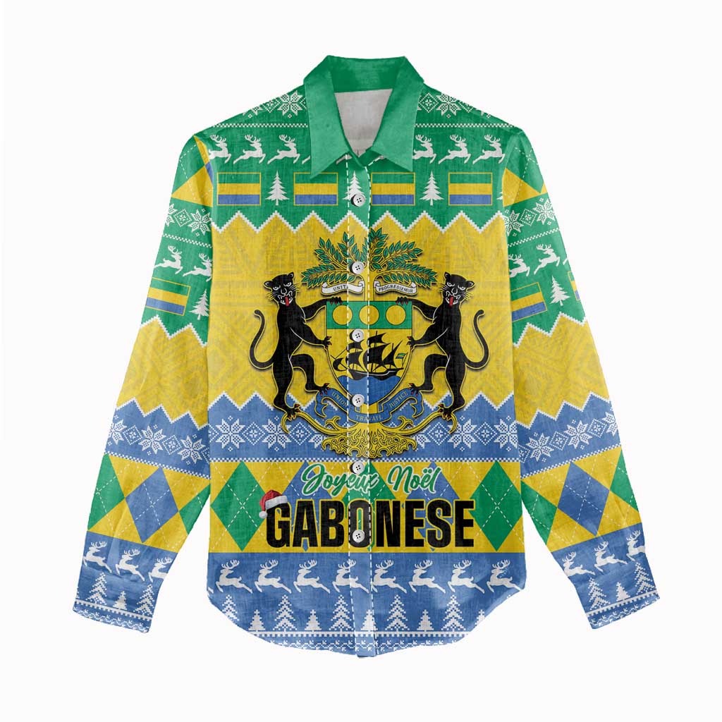 Afro Gabon Christmas Women Casual Shirt Joyeux Noel Coat Of Arms - African Pattern LT14