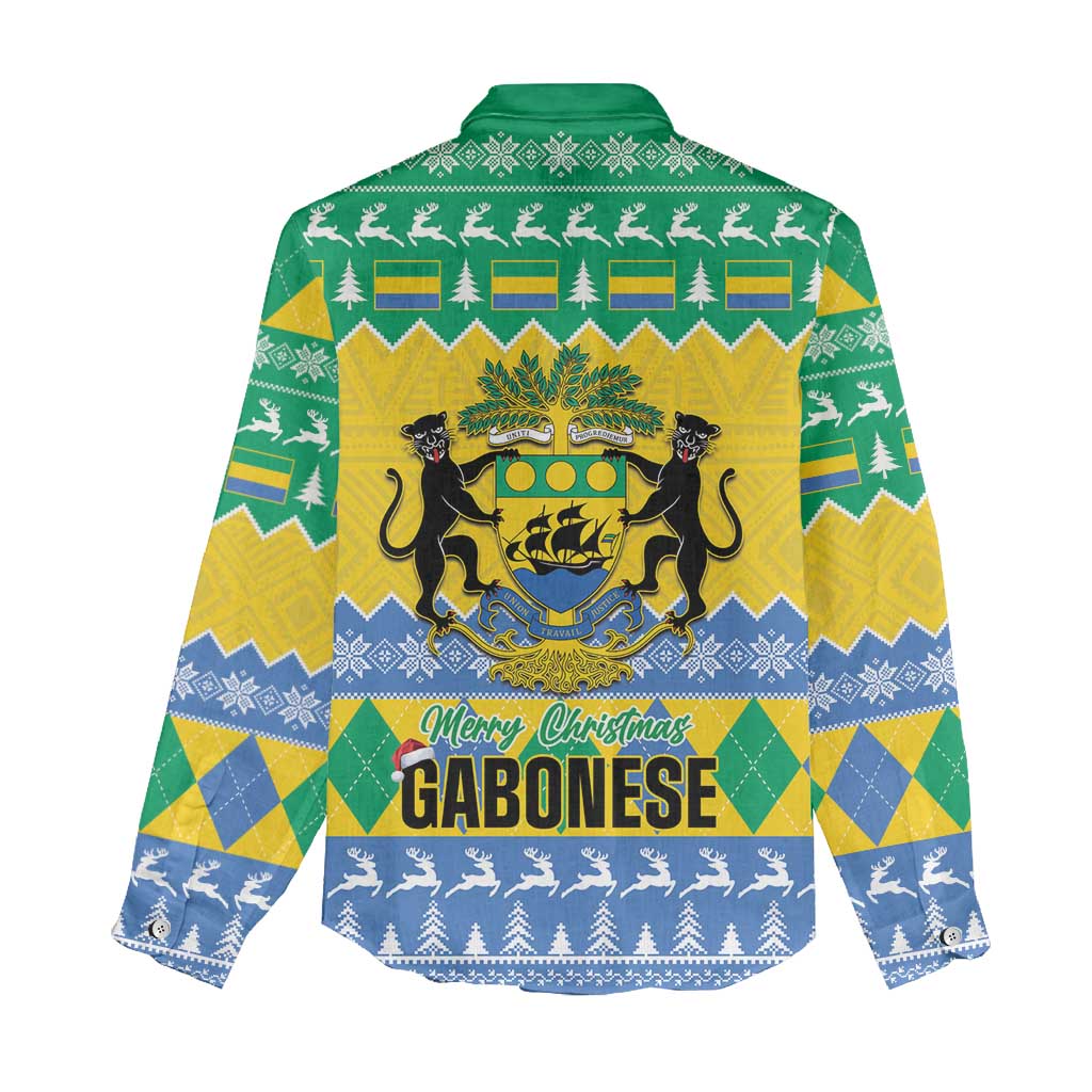 Afro Gabon Christmas Women Casual Shirt Joyeux Noel Coat Of Arms - African Pattern LT14