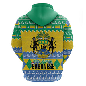 Afro Gabon Christmas Zip Hoodie Joyeux Noel Coat Of Arms - African Pattern